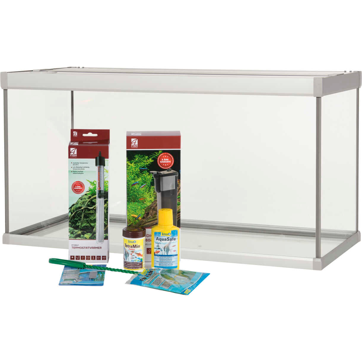 AkvaStabil Family Aquarium - 80 x 35 x 42 cm - weiß - 54 Liter - mit Salmlerzubehör - Filter und Heizer