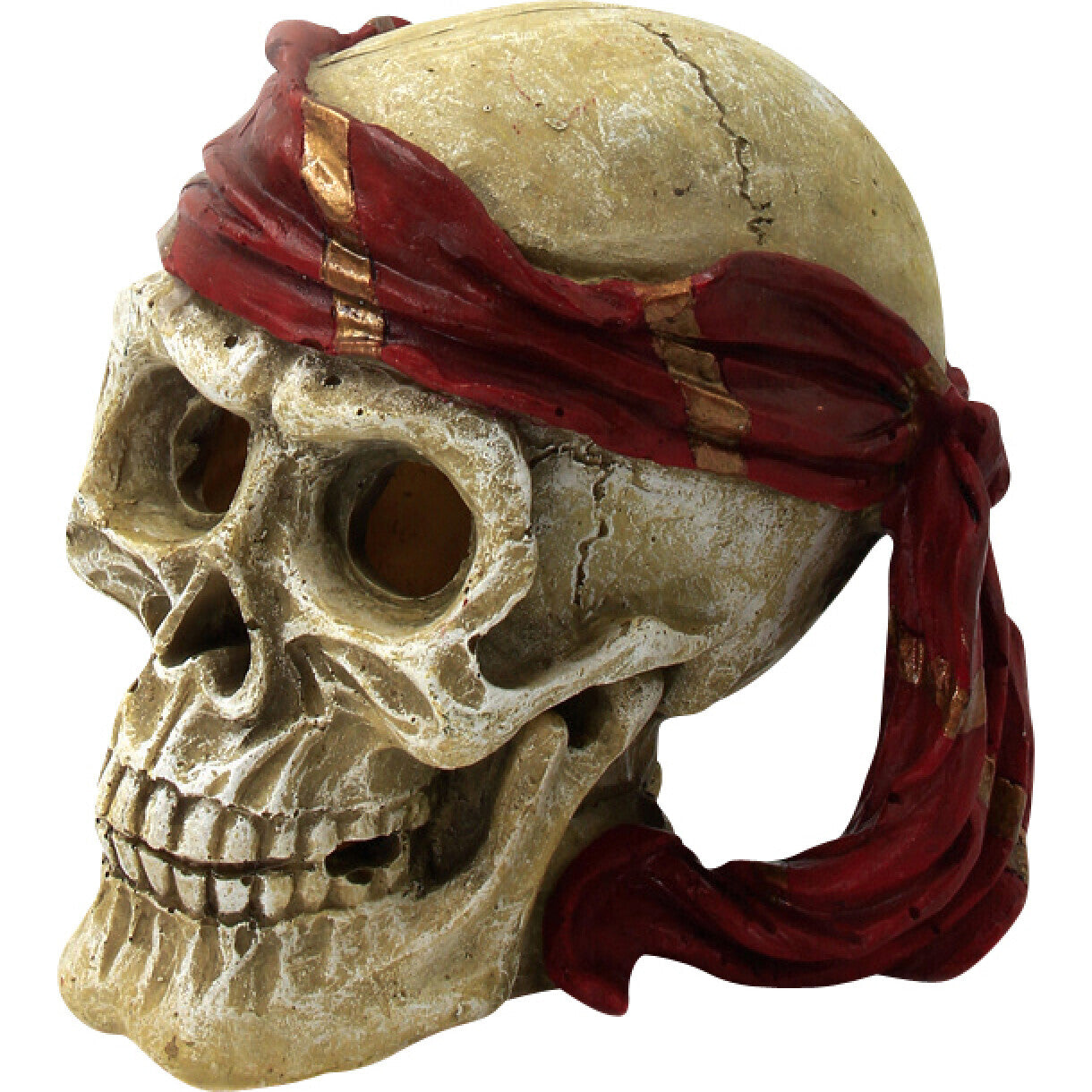 4FISH Aquarium Dekoration Totenkopf mit Kopftuch 15 x 12,5 x 14 cm