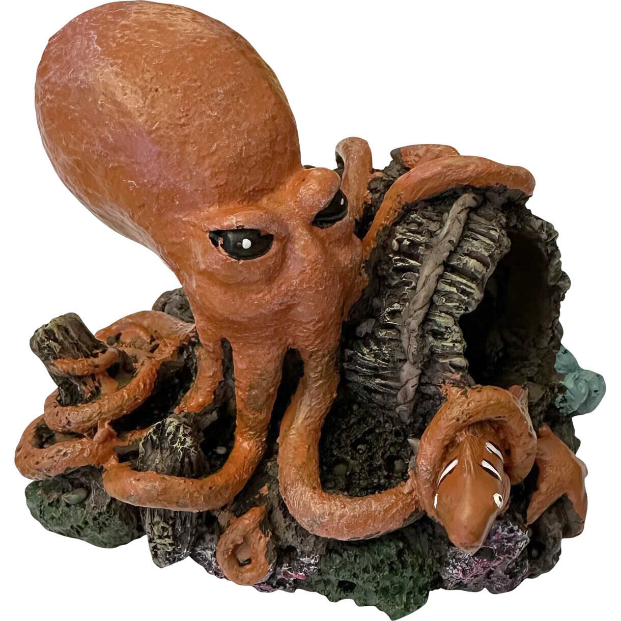 4FISH Aquarium Dekoration Oktopus mit Fass 11,5 x 8,7 x 8,7 cm