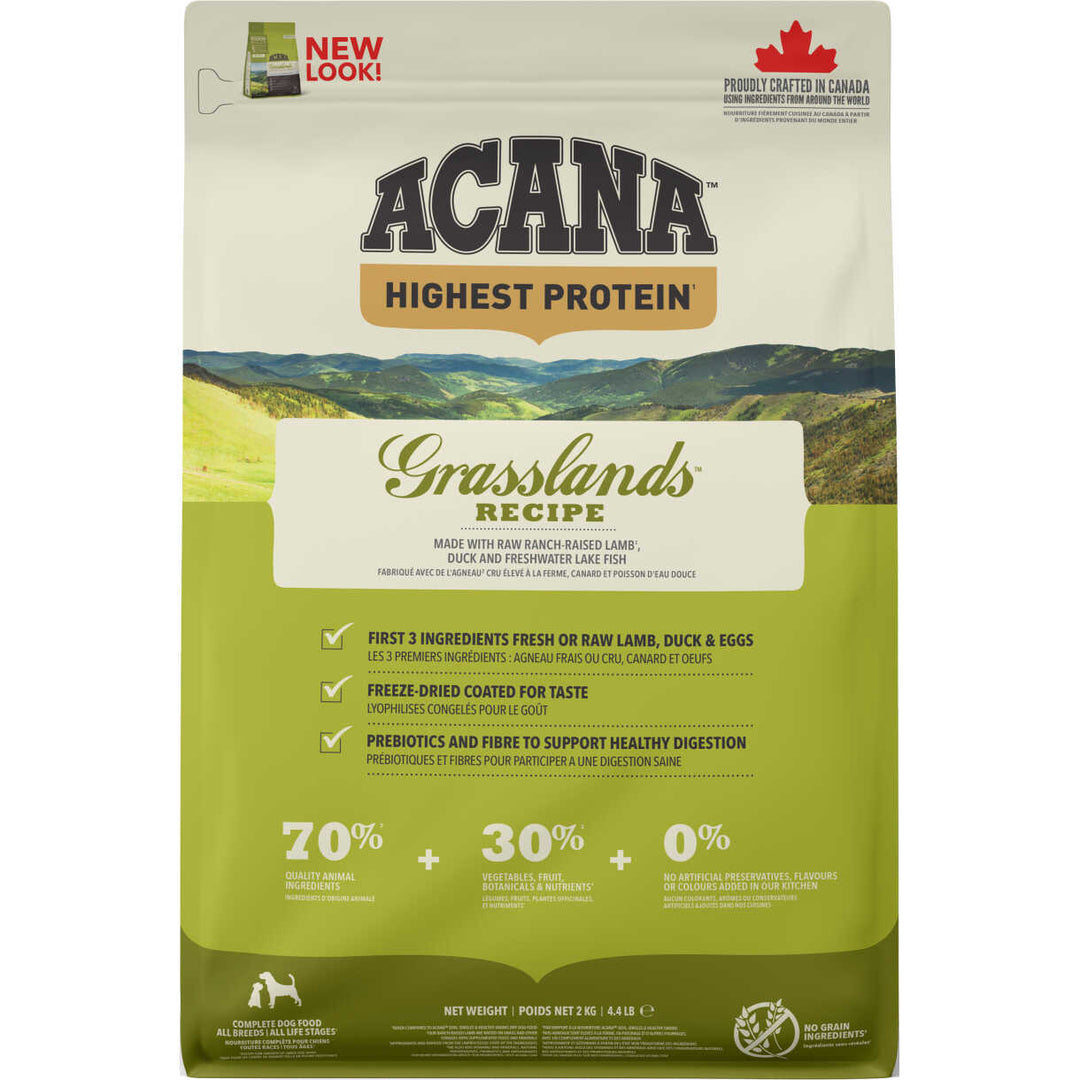 Acana Highest Protein Grasslands Hundefutter mit Lamm und Ente