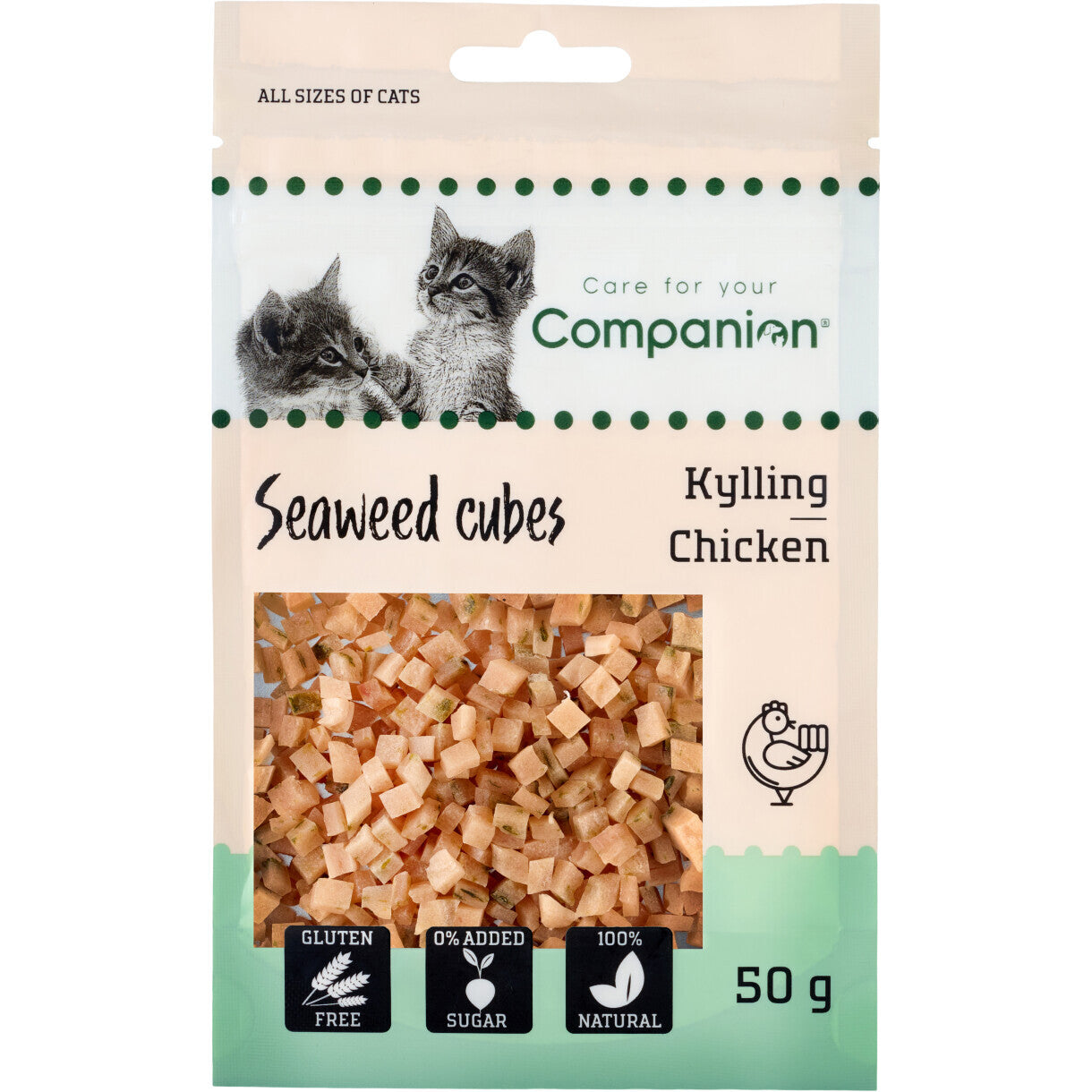 50g Companion Cat Treats mit Huhn und Seetang in Würfeln - gluten- und zuckerfrei (Bündel)