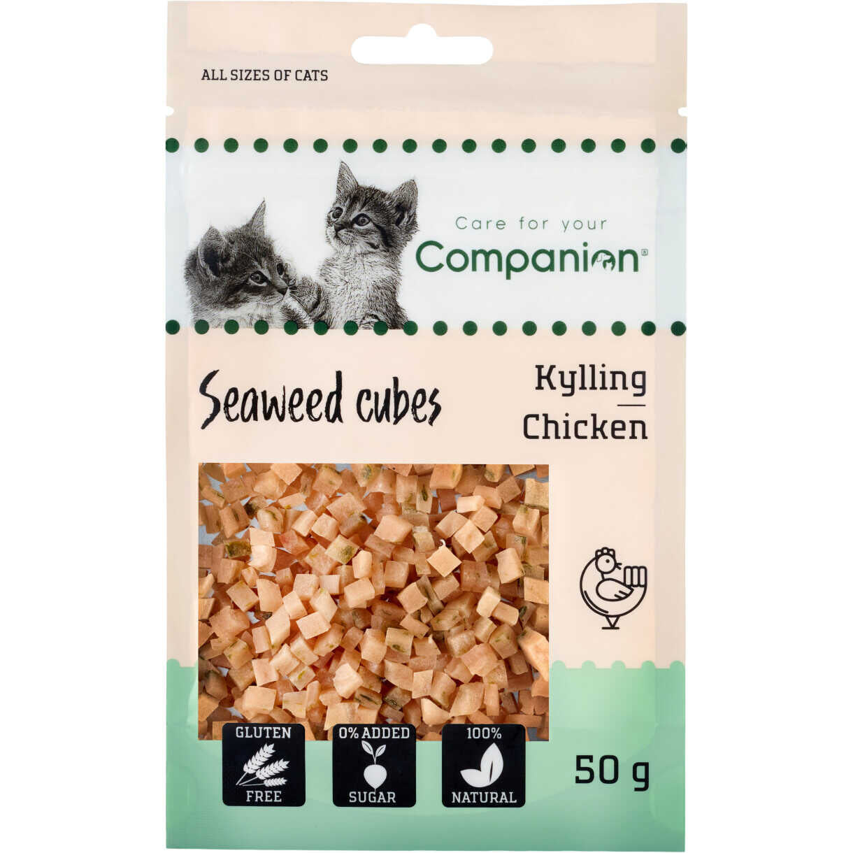 50g Companion Cat Treats mit Huhn und Seetang in Würfeln - gluten- und zuckerfrei (Bündel)
