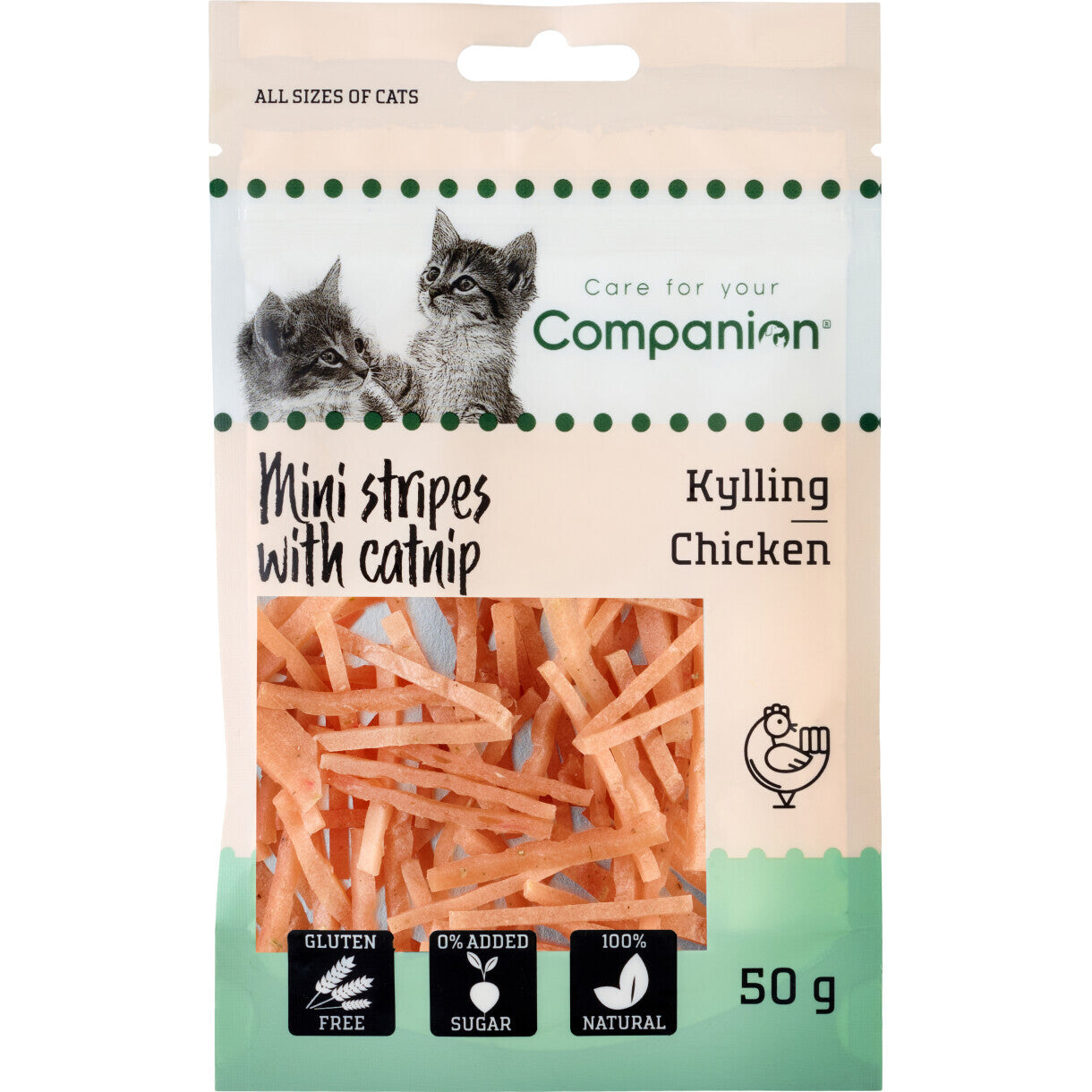 50g Companion Katzensnacks Mini-Streifen mit Huhn und Katzenminze - gluten- und zuckerfrei