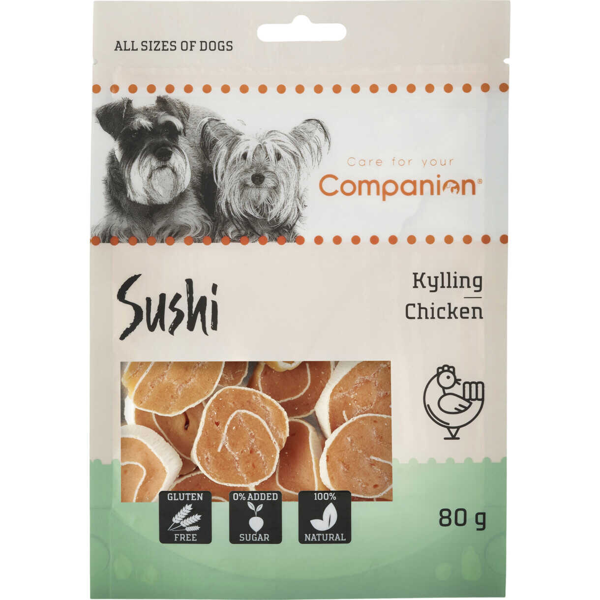 80 g Companion Hundesnack mit Hähnchen-Sushi