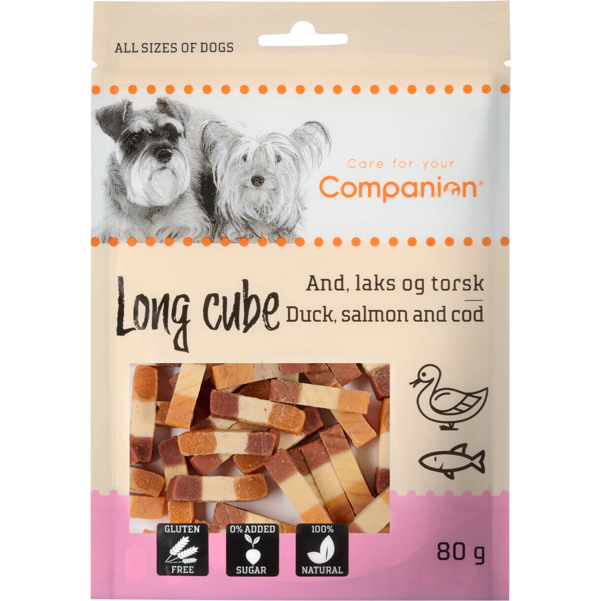 80 g Companion Hundeleckerli Long Cube mit Ente, Lachs und Kabeljau