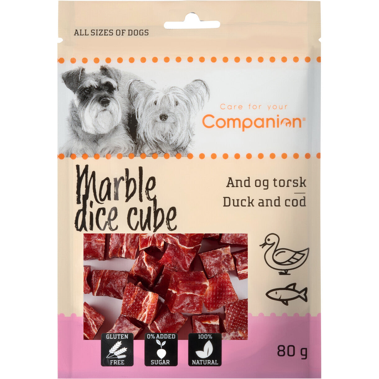 80 g Companion Hundeleckerli Marmorwürfel mit Ente und Kabeljau