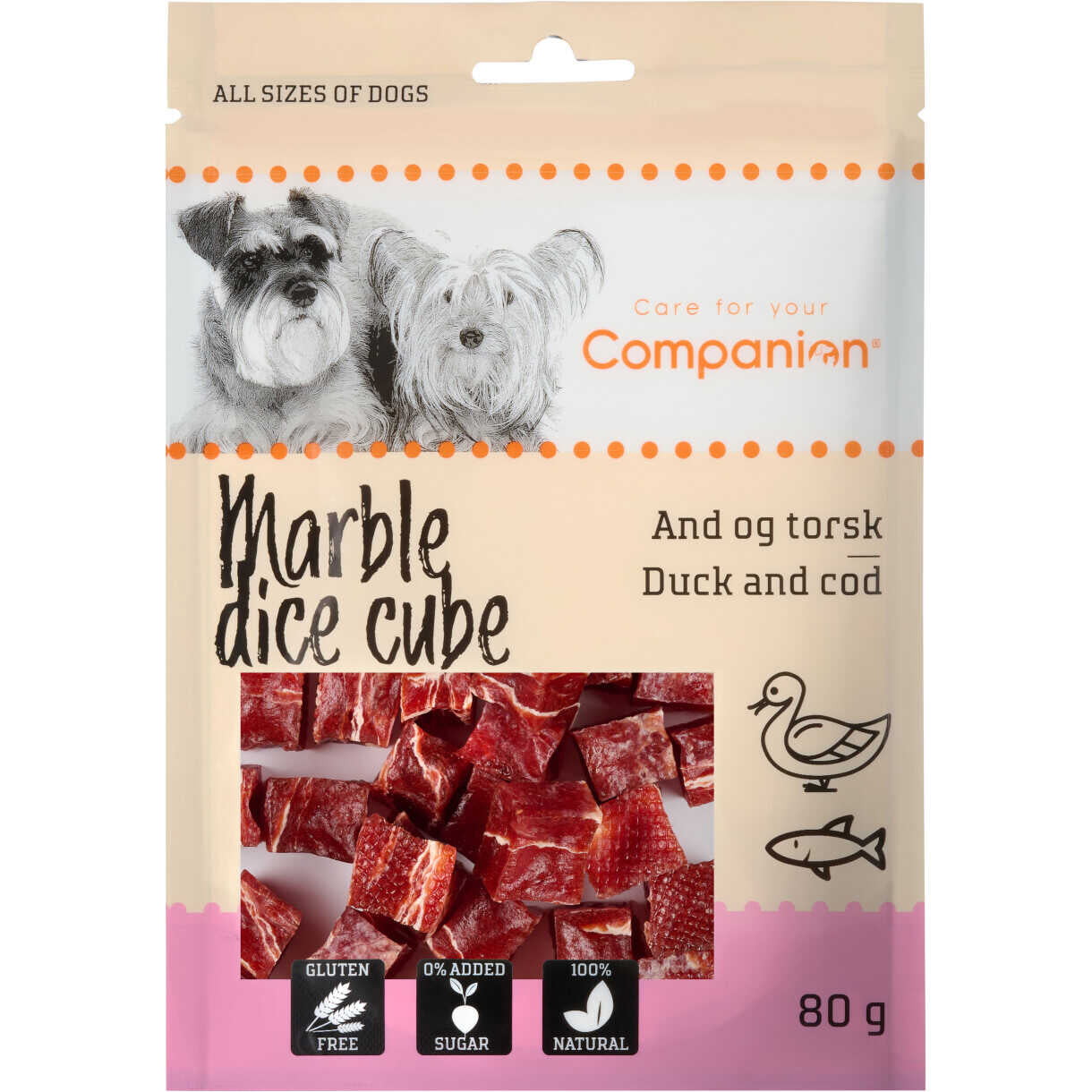 80 g Companion Hundeleckerli Marmorwürfel mit Ente und Kabeljau