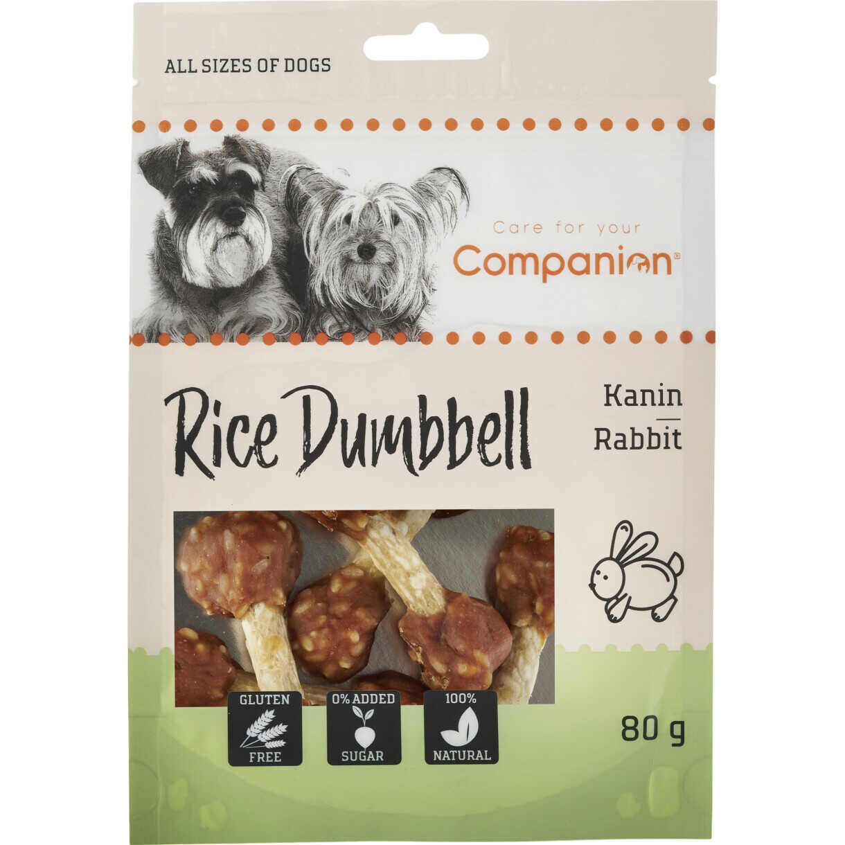 80 g Companion Hundesnack mit Kaninchen und Reis am Knochen