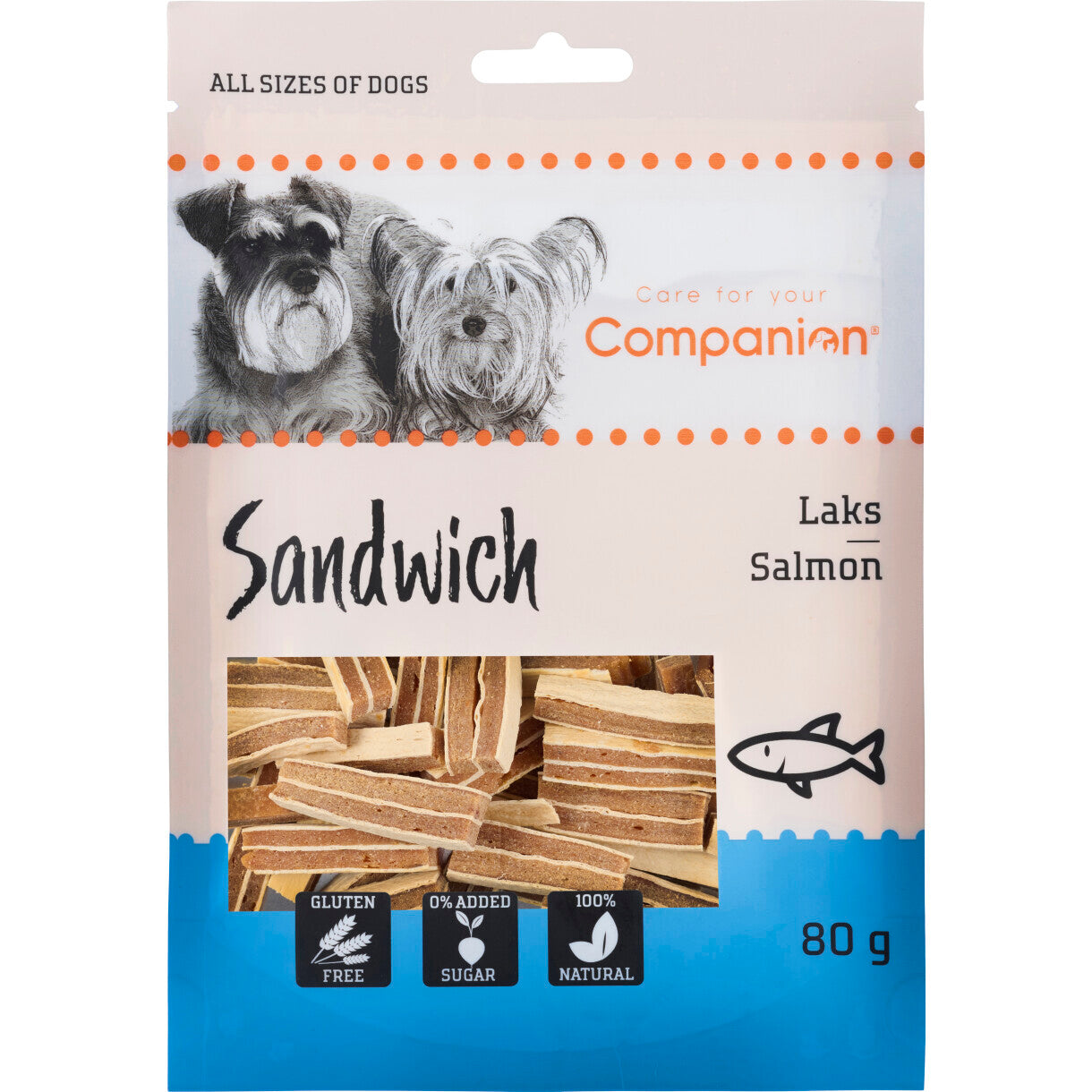 80 g Companion Sandwich Dog Snack Stick mit Lachs