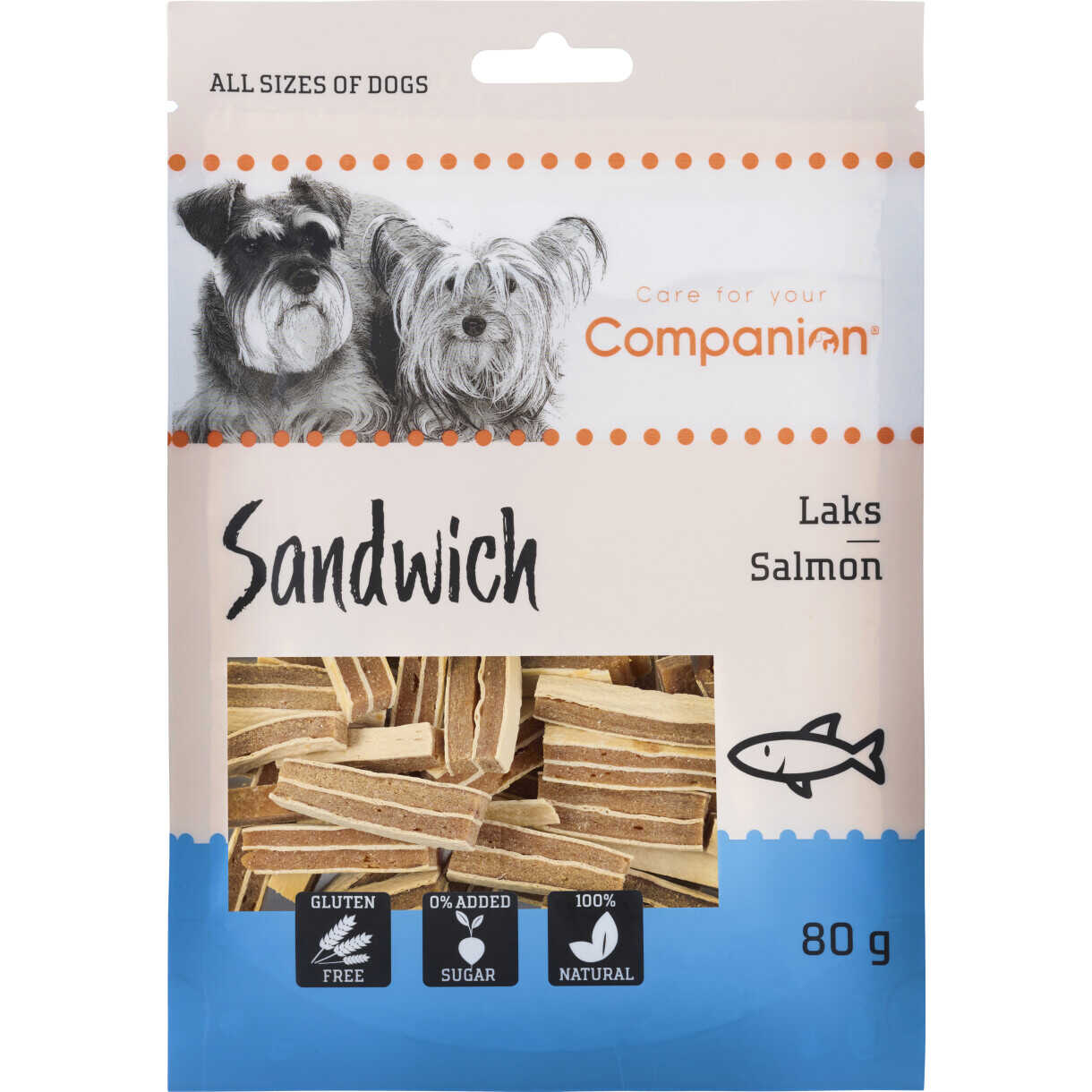 80 g Companion Sandwich Dog Snack Stick mit Lachs
