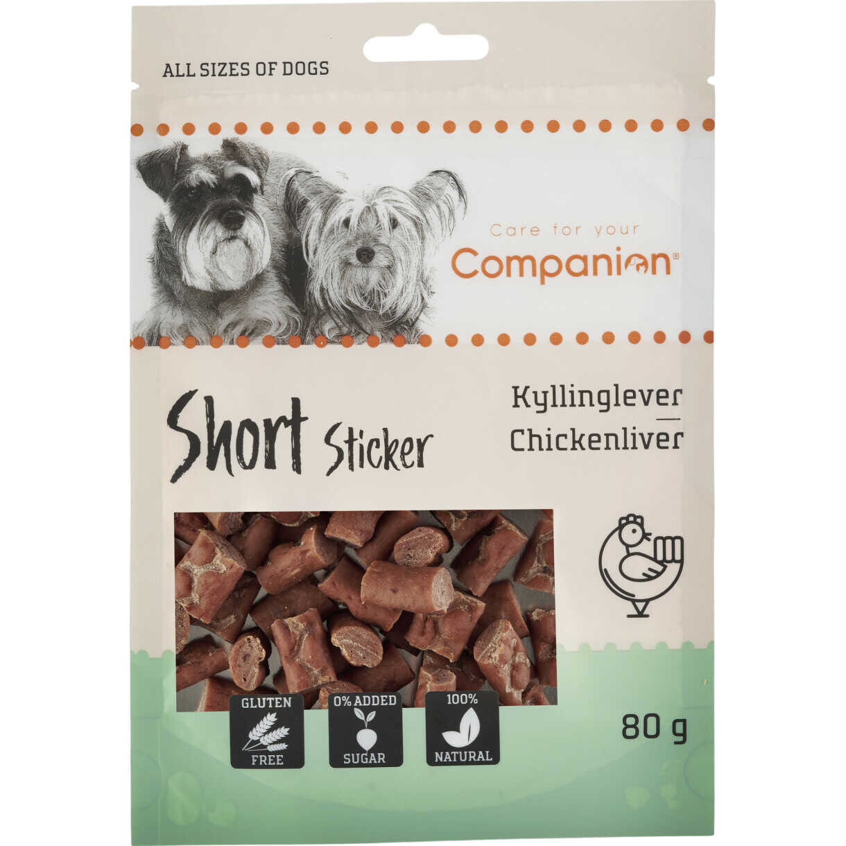 80 g Companion Hundesnack mit Hühnerleber in Sticks 1,5 cm