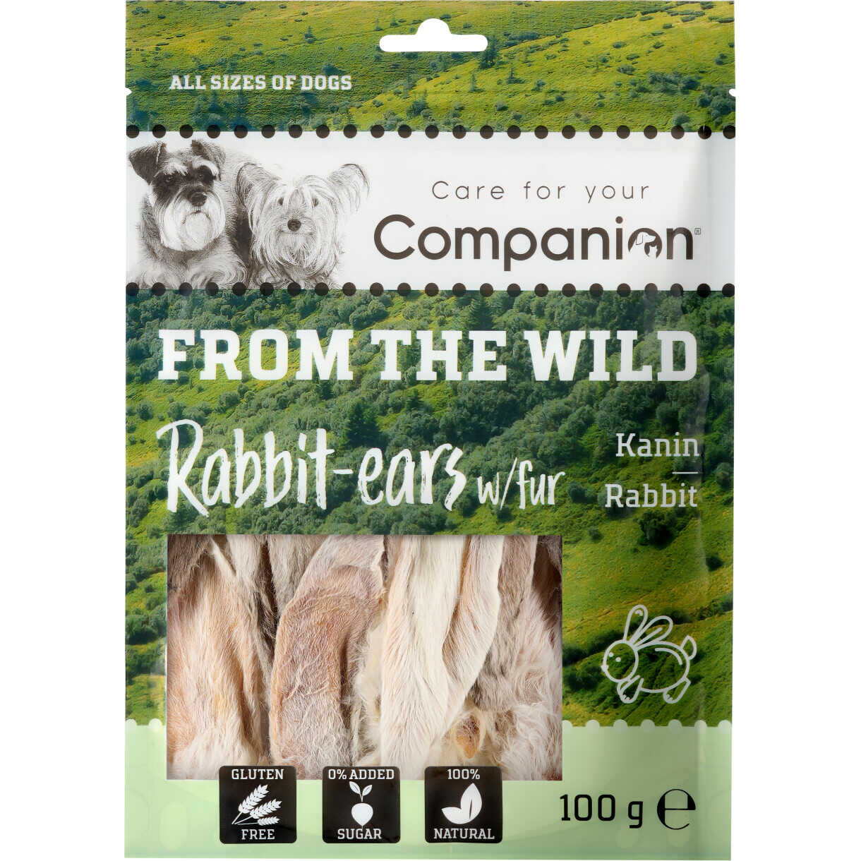 Companion FROM THE WILD, Kaninchenohren mit Fell Hundesnack - 100 g