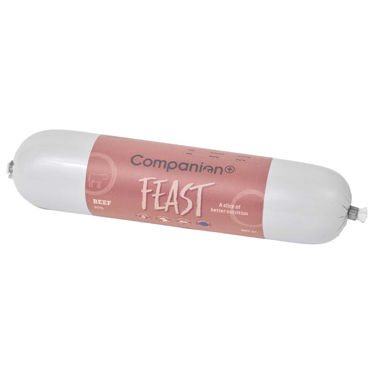 350g Companion+ FEAST Hundefutter Wurst mit Rindfleisch