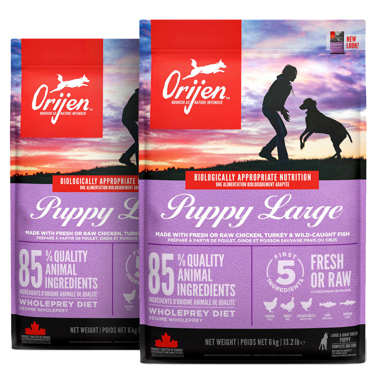 2 x 11,4 kg. Orijen Puppy Large Breed mit Huhn und Fisch