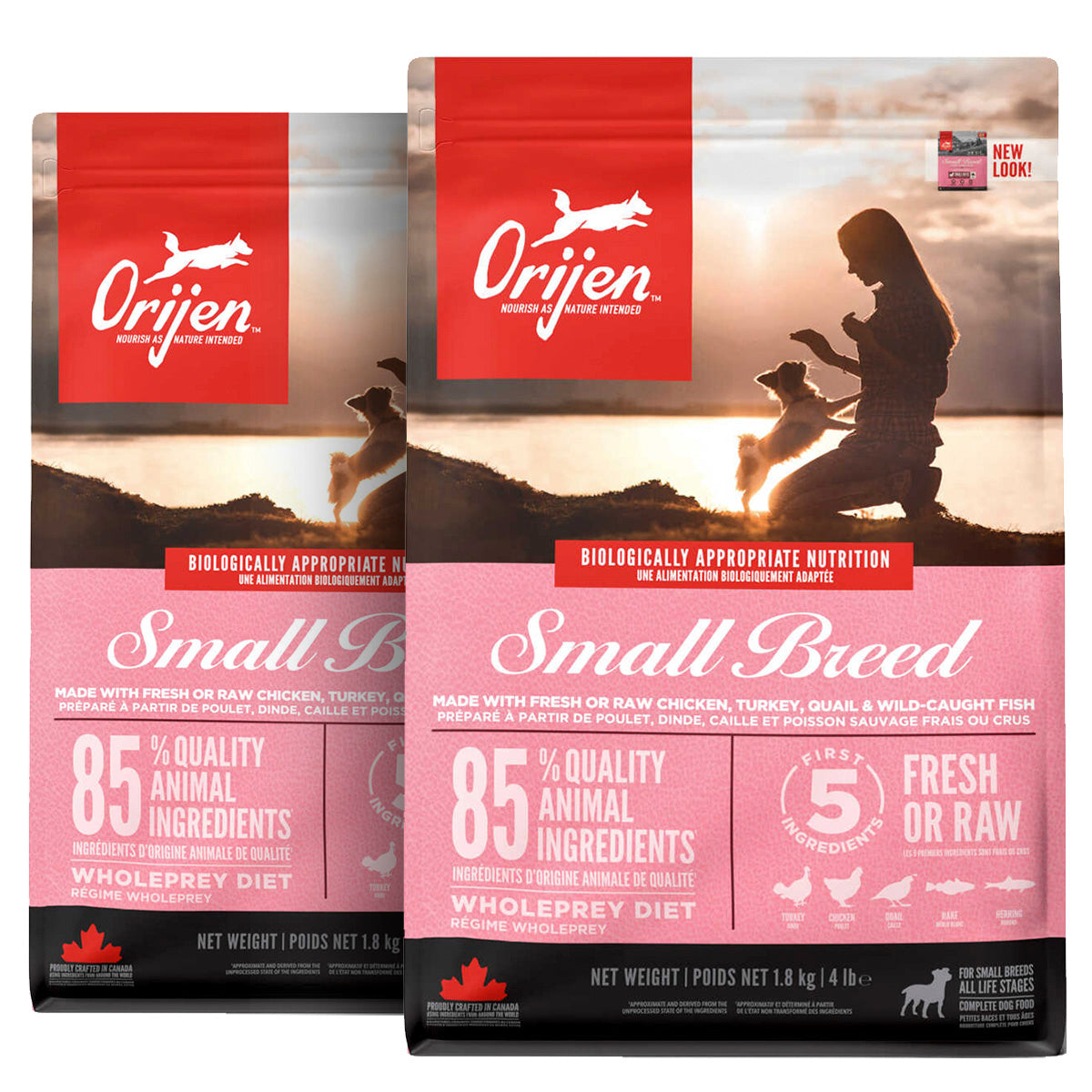 2 x 4,5 kg. Orijen Adult Small Breed Hundefutter mit Huhn und Fisch