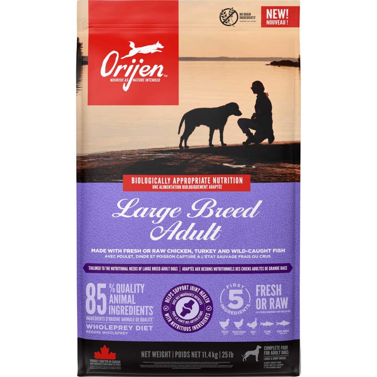 11,4 kg Orijen Adult Large Breed Hundefutter mit Huhn und Fisch