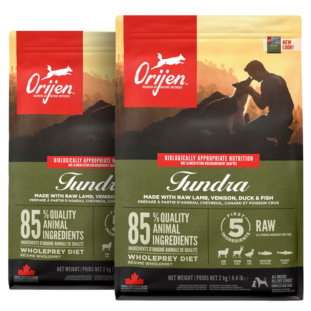 2 x 11,4 kg. Orijen Tundra Hundefutter mit Lamm, Wild, Ente und Fisch