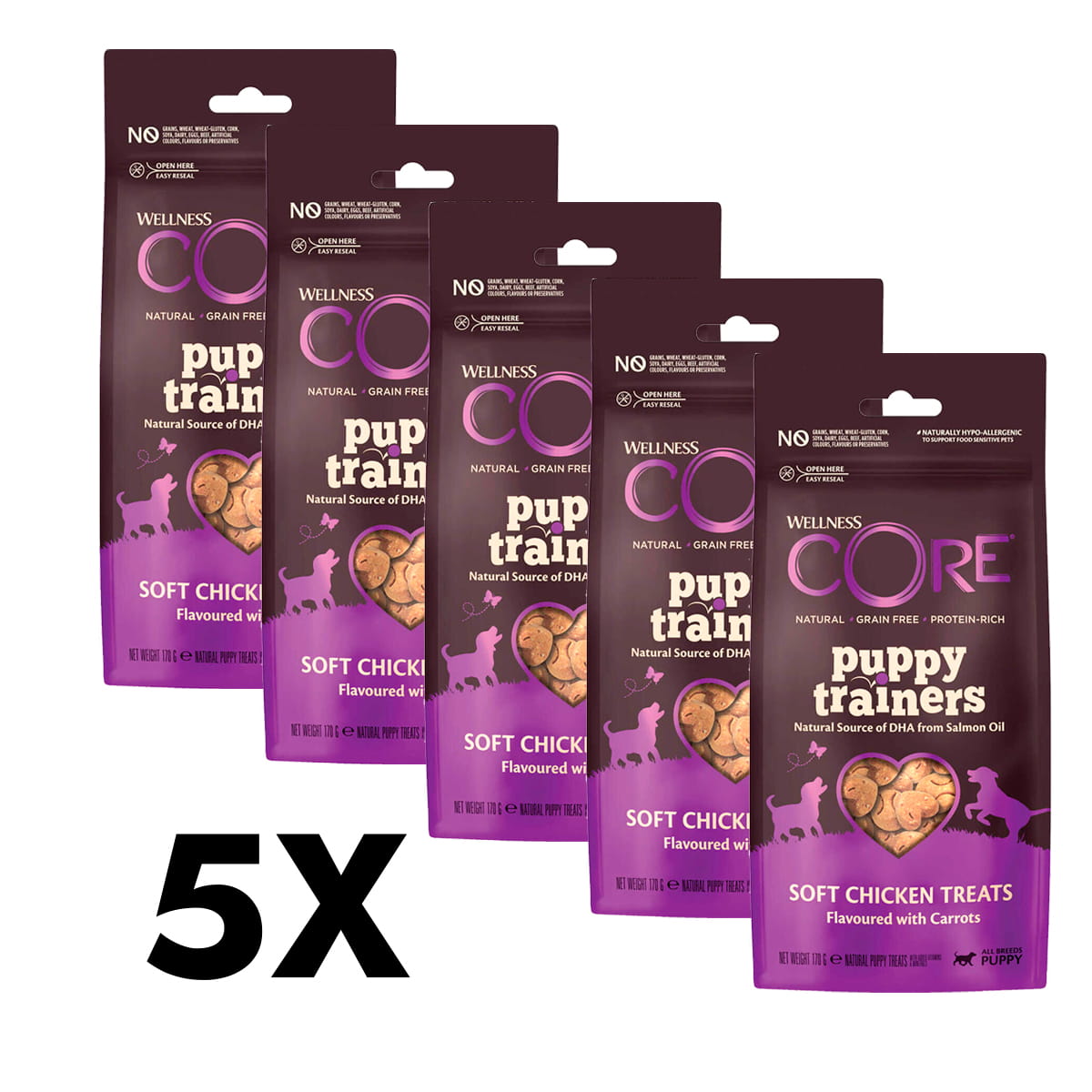 5 x 170 g CORE Hundetrainingsleckerli für Welpen - Huhn mit Karotte