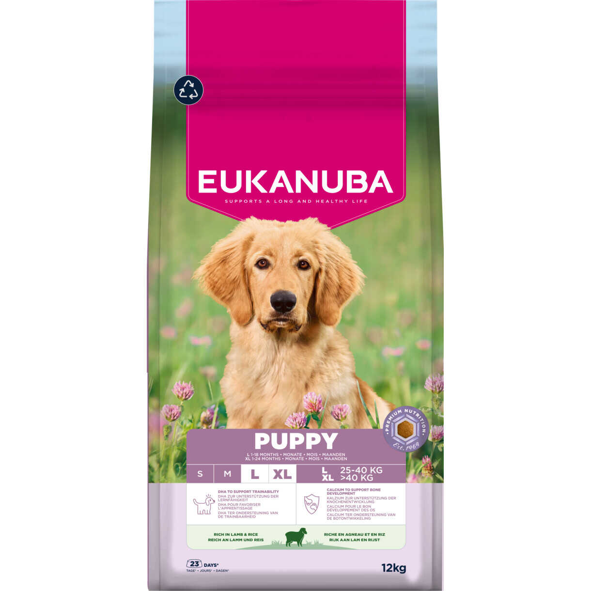 12 kg Eukanuba Puppy Welpenfutter für Welpen großer Rassen mit Lammfleisch und Reis