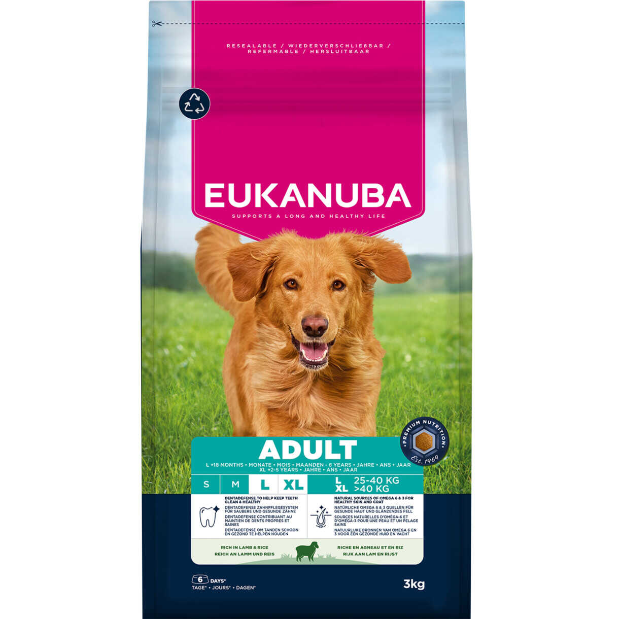 Eukanuba Hundefutter Adult für große Rassen mit Lamm und Reis.