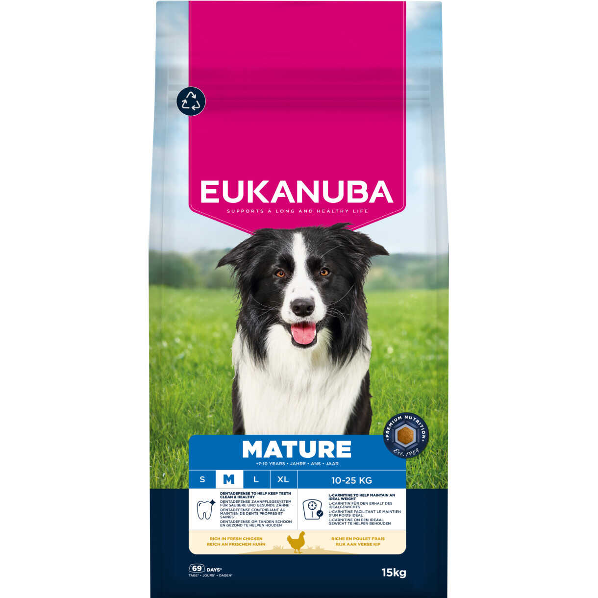 15 kg Eukanuba Hundefutter Mature Medium Breed mit Huhn