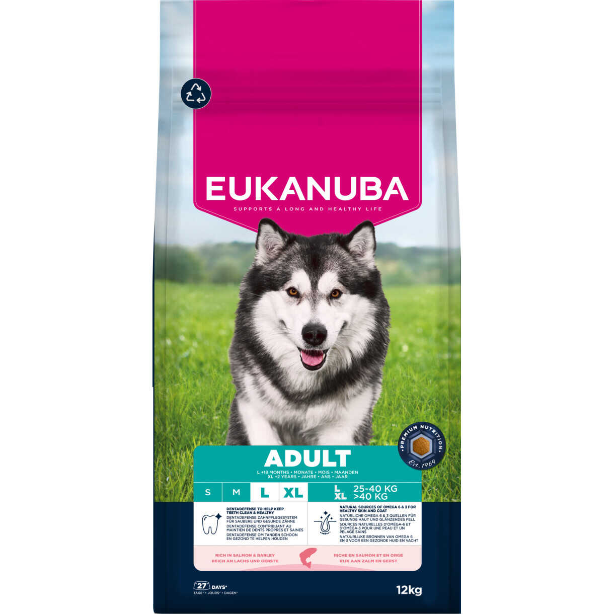 12 kg Eukanuba Hundefutter Adult große Rassen mit Lachs und Reis