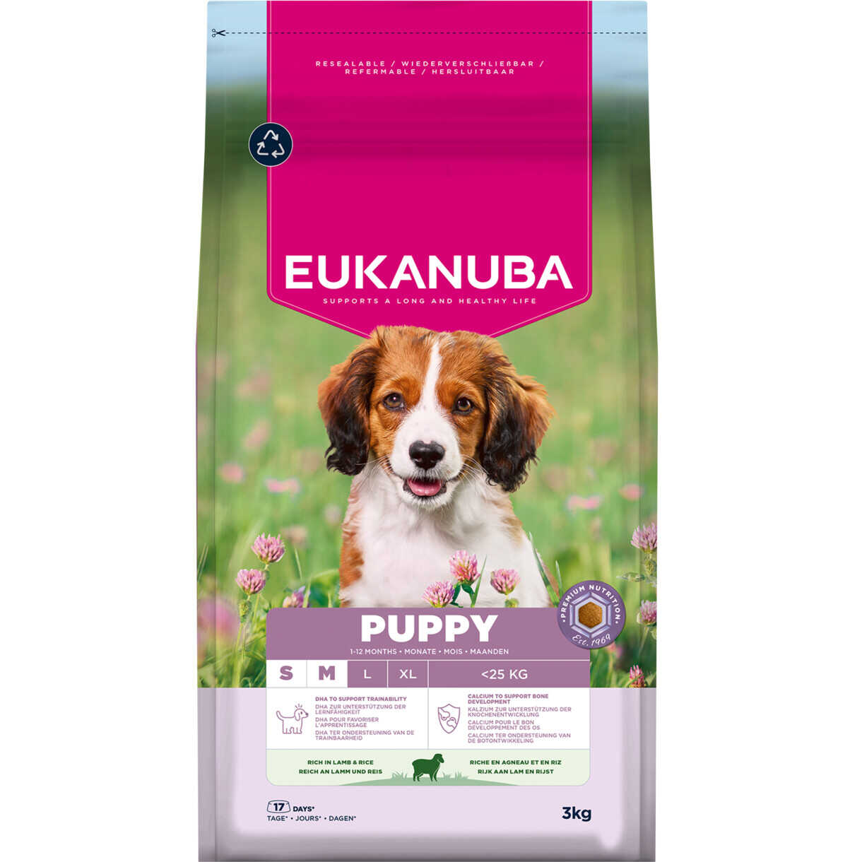 3 kg Eukanuba Welpenfutter Small und Medium mit Lammfleisch und Reis