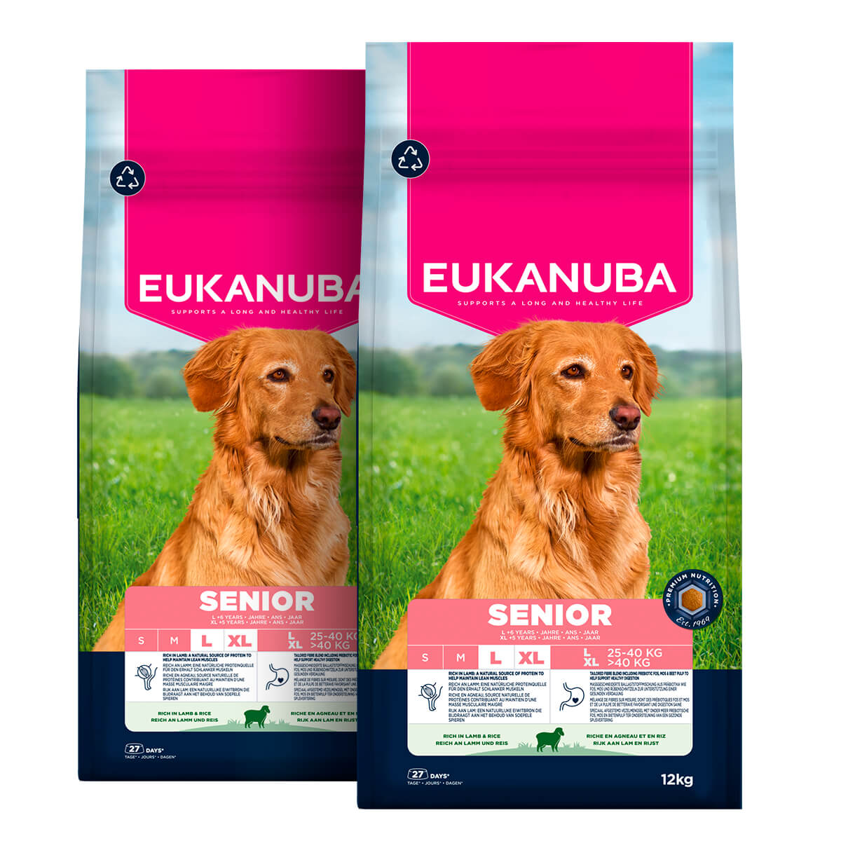 2 x 12 kg Eukanuba Senior Hundefutter Große Rassen mit Lamm & Reis