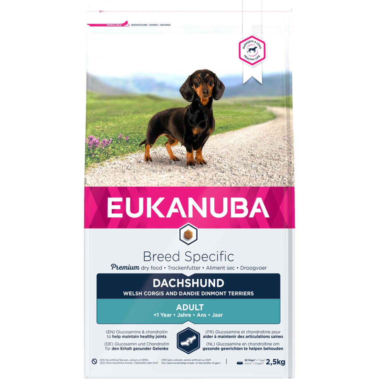 2,5 kg Eukanuba Dachshund Hundefutter mit Huhn von 1 bis 7 Jahren