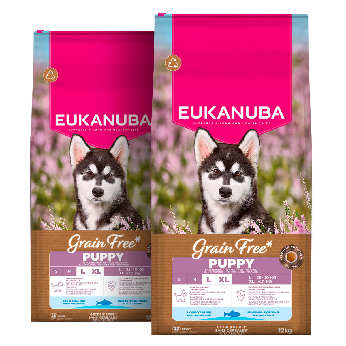 2 x 12 kg EUKANUBA Puppy & Junior und Welpenfutter mit Seefisch Large getreidefrei