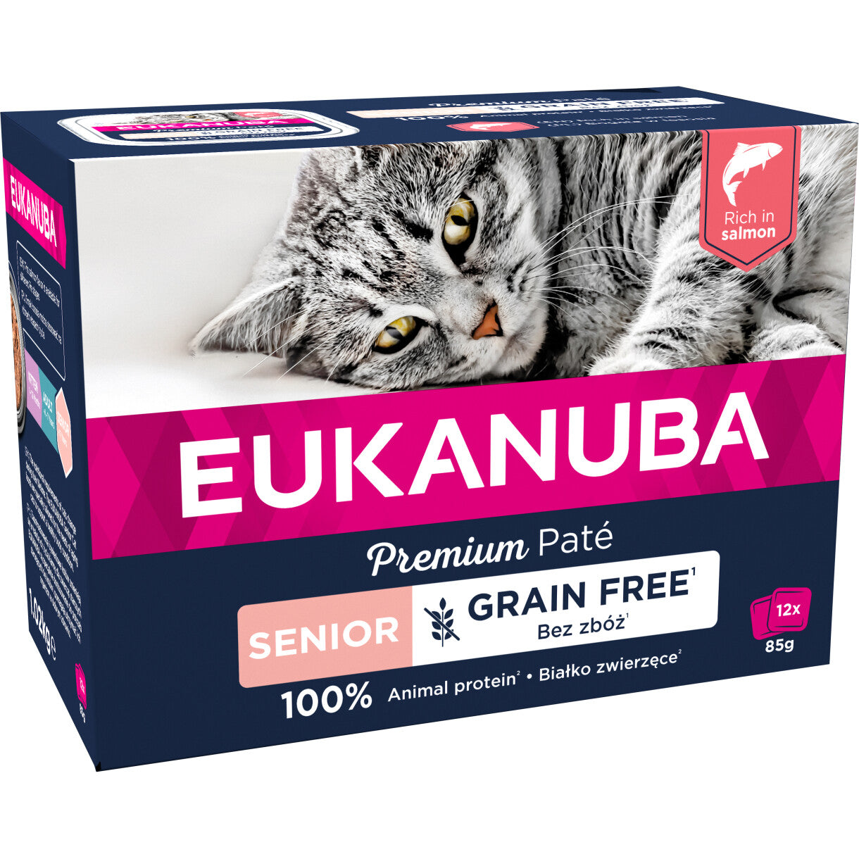 12 x 85 g Eukanuba Senior Nassfutter für Katzen mit Lachs - getreidefrei
