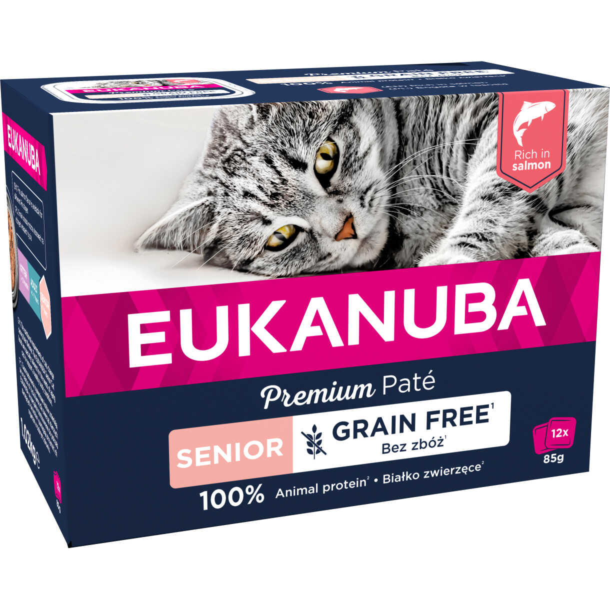 12 x 85 g Eukanuba Senior Nassfutter für Katzen mit Lachs - getreidefrei
