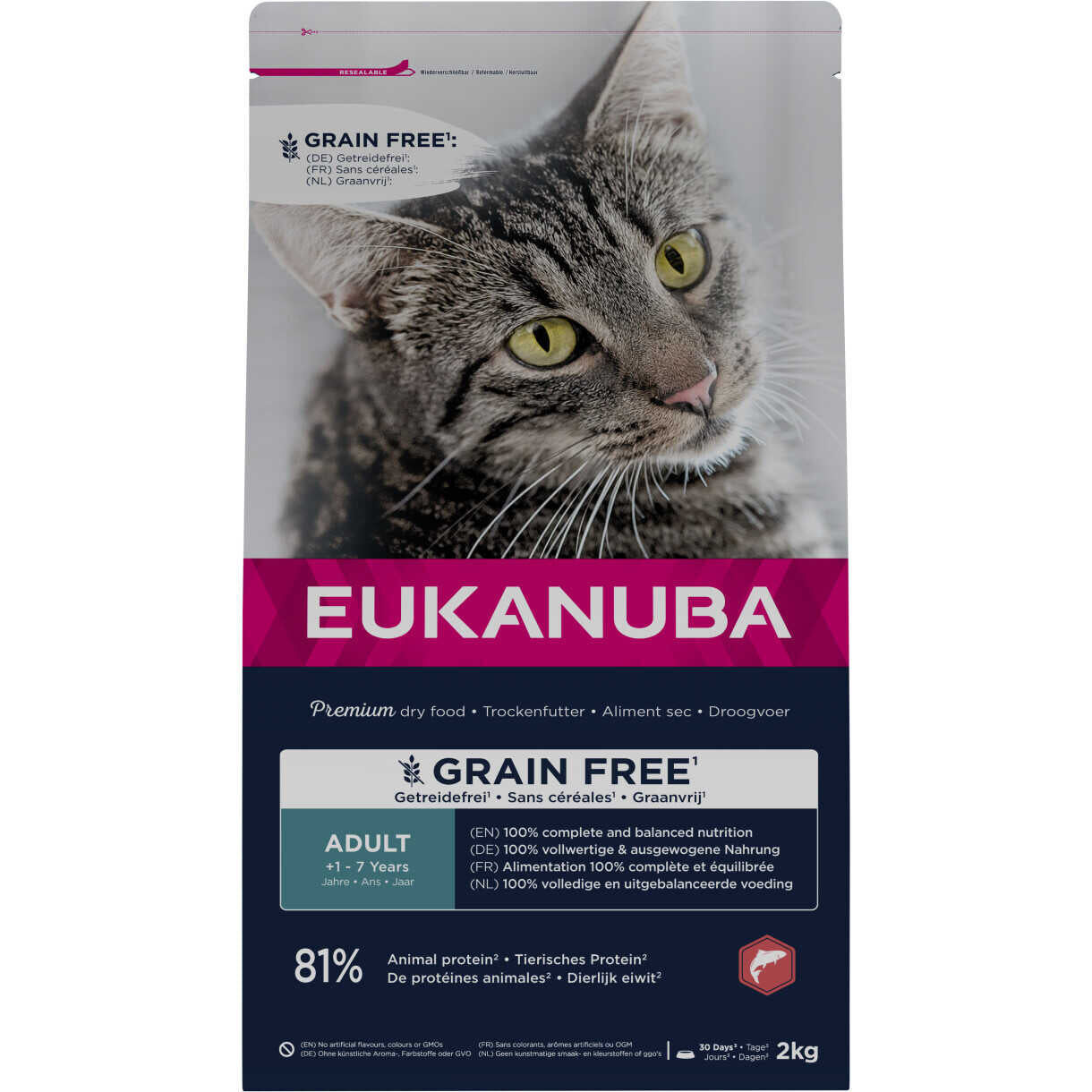 2 kg Eukanuba Katzenfutter mit Lachs für Katzen ab 1 Jahr - getreidefrei