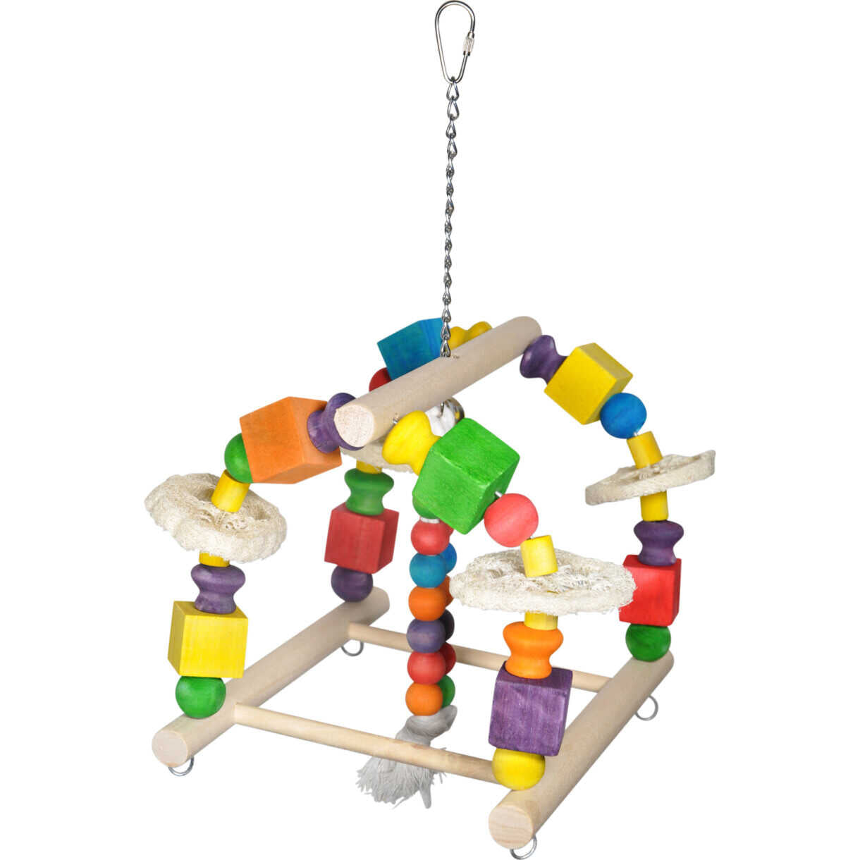 Vogelspielzeug für Sittiche 40 x 23 cm - Würfel und Kugel - mehrfarbig