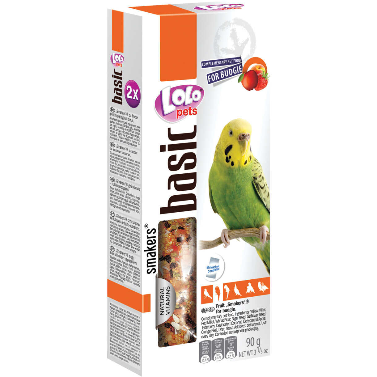 2 Kabberstangen mit Obst für Wellensittiche 80-90 g