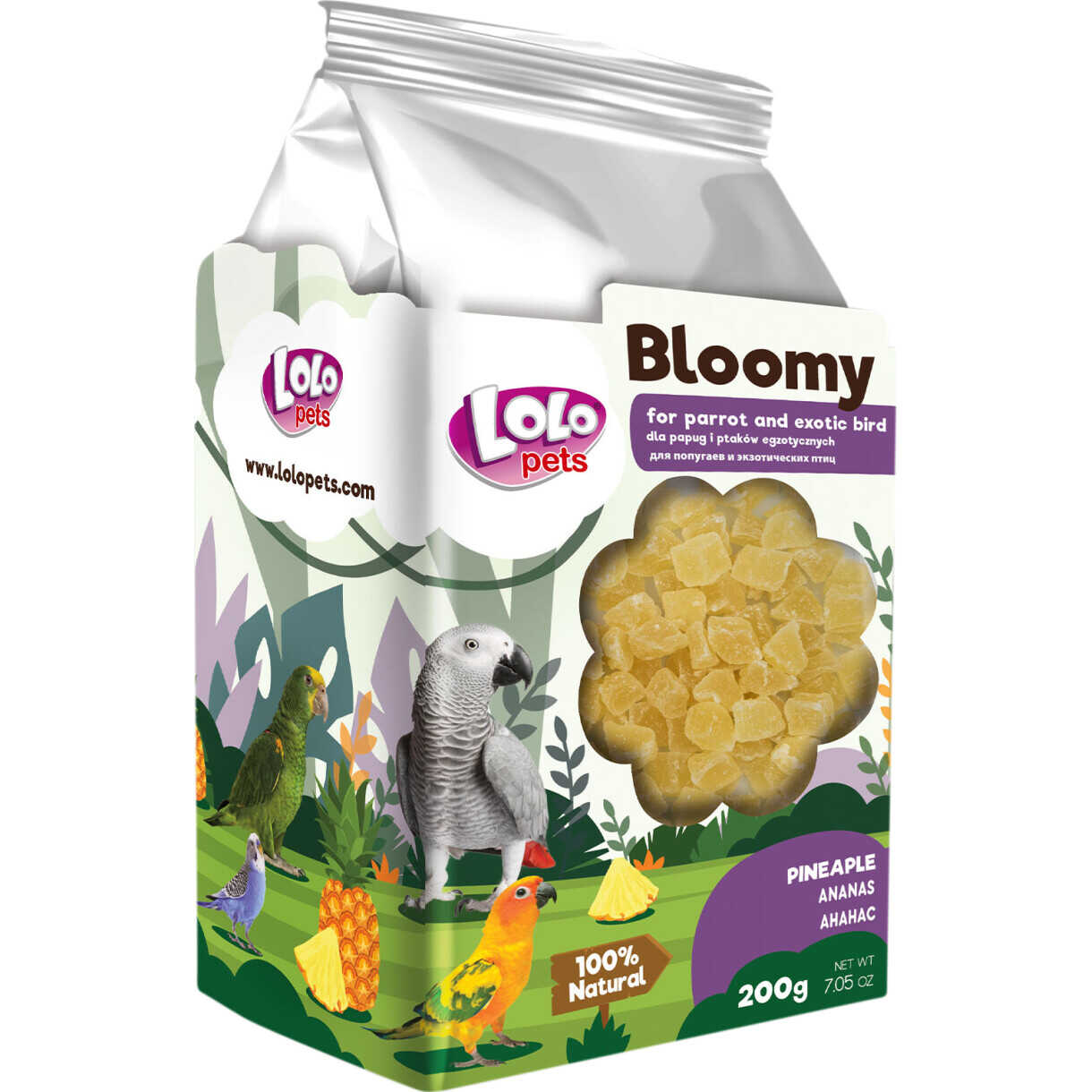 Lolo Bloomy Snack mit Ananas für Papageien und kleine exotische Vögel 200 gr
