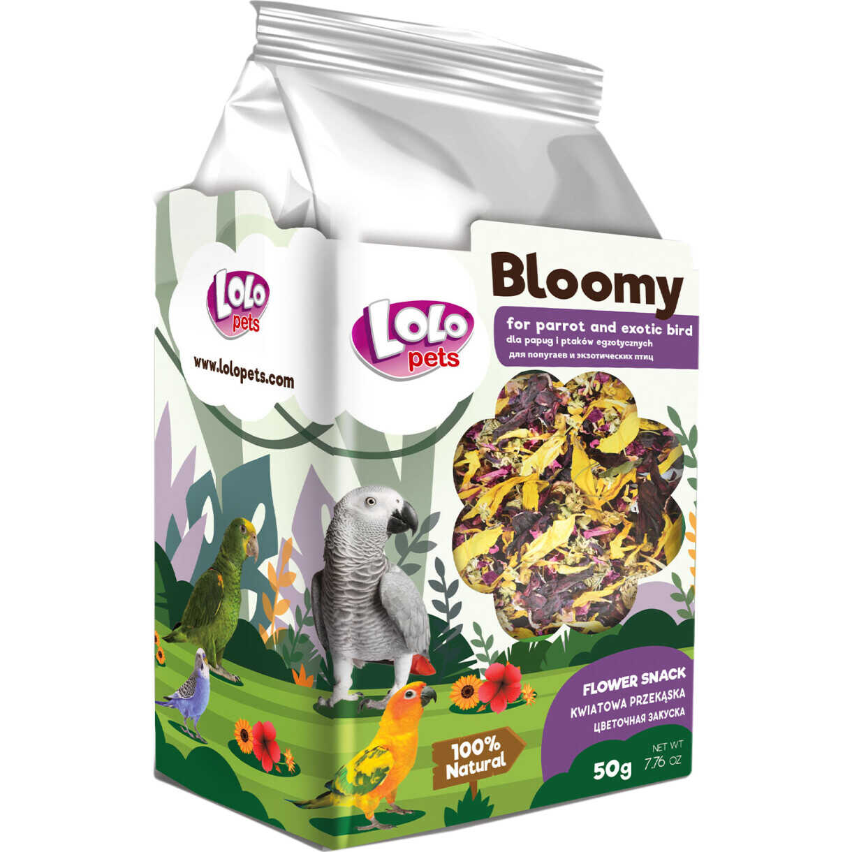 Lolo Bloomy Snack mit Blumenmischung für Papageien und kleine exotische Vögel 50 gr