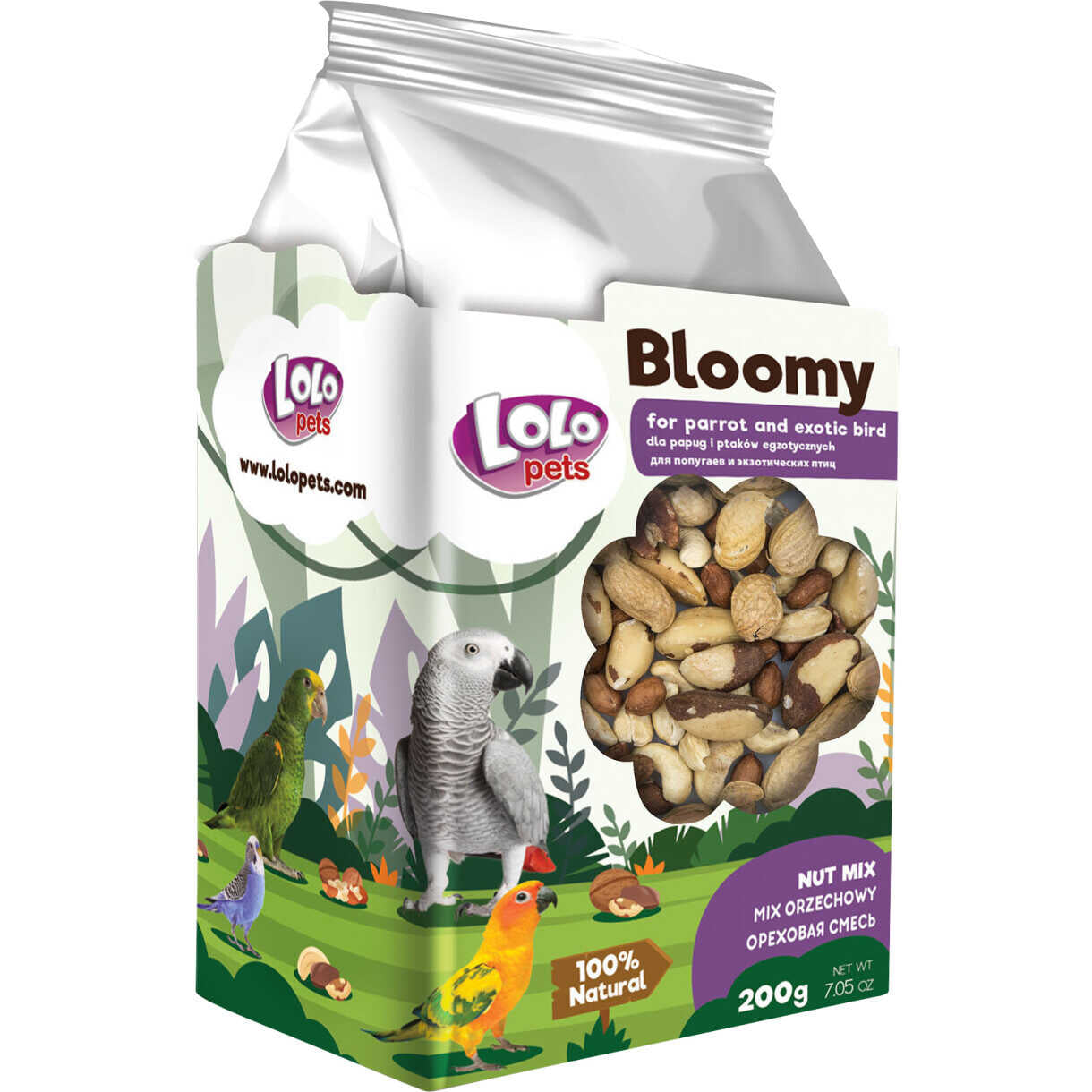 Lolo Bloomy Snack mit Nussmischung für Papageien und kleine exotische Vögel 150 gr