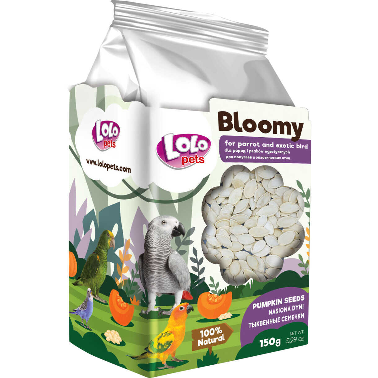 Lolo Bloomy Kürbiskernsnack für Papageien und kleine exotische Vögel 150 gr