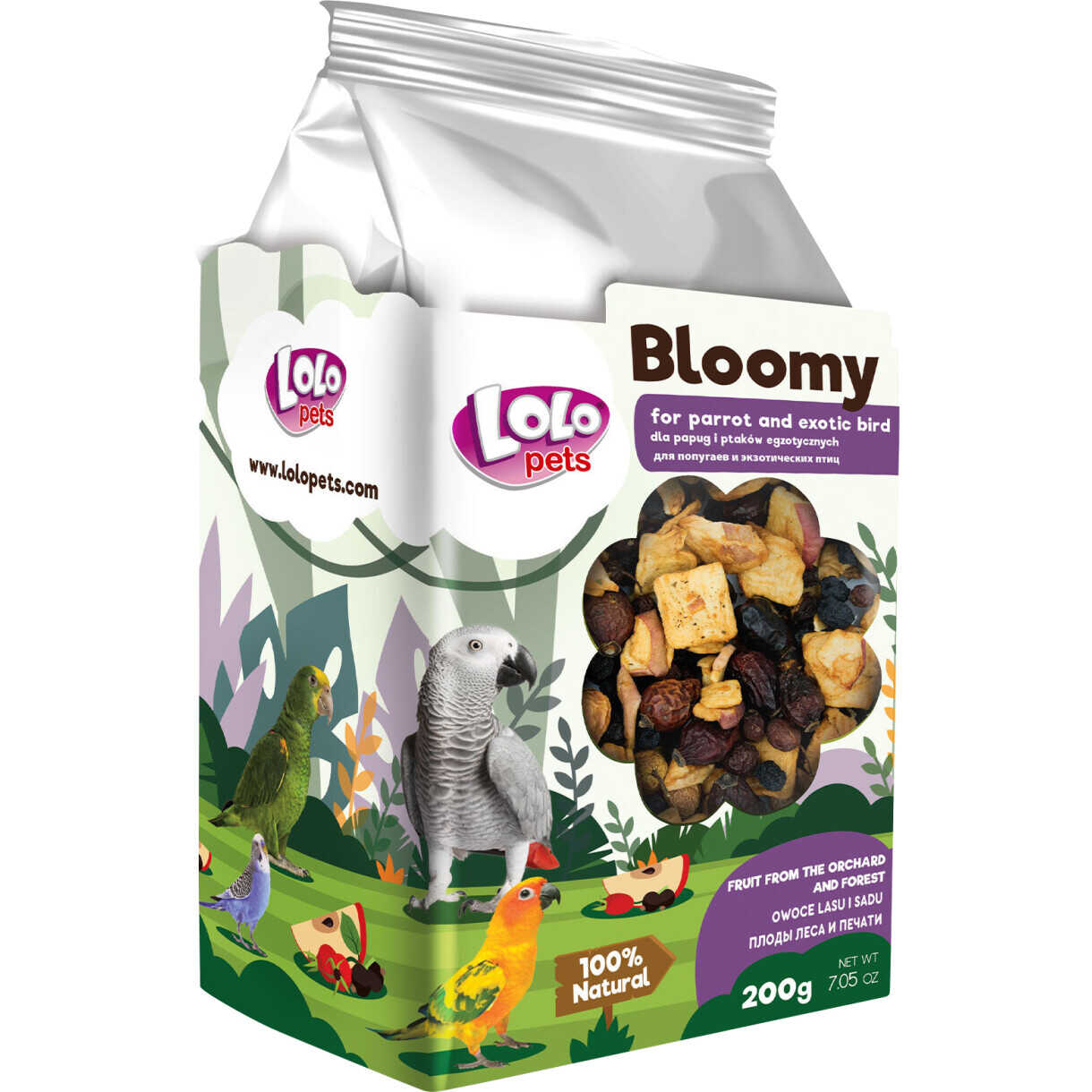 Lolo Bloomy Snack mit Wald und Kräutern für Papageien und kleine exotische Vögel 150 gr