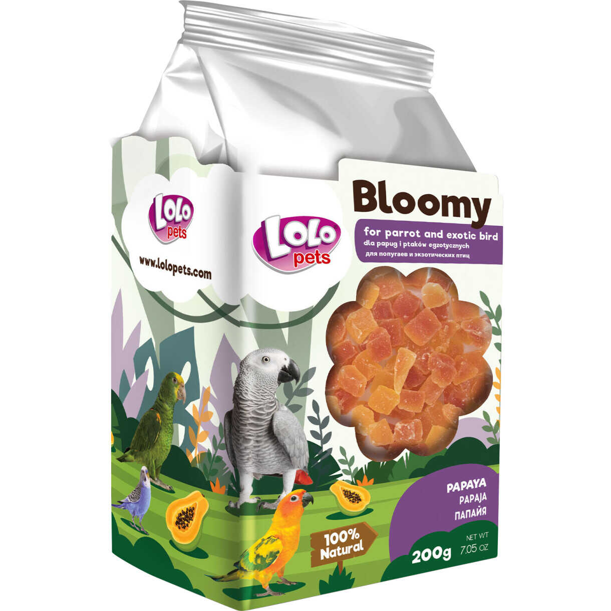 Lolo Bloomy Snack mit Papaya für Papageien und kleine exotische Vögel 200 gr