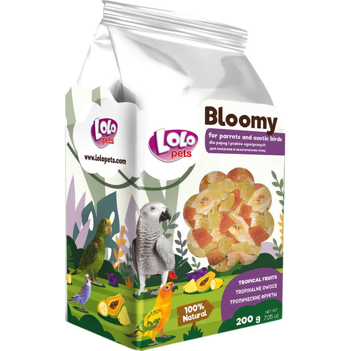 Lolo Bloomy snack tropische Früchte für Papageien und kleine exotische Vögel 200 gr