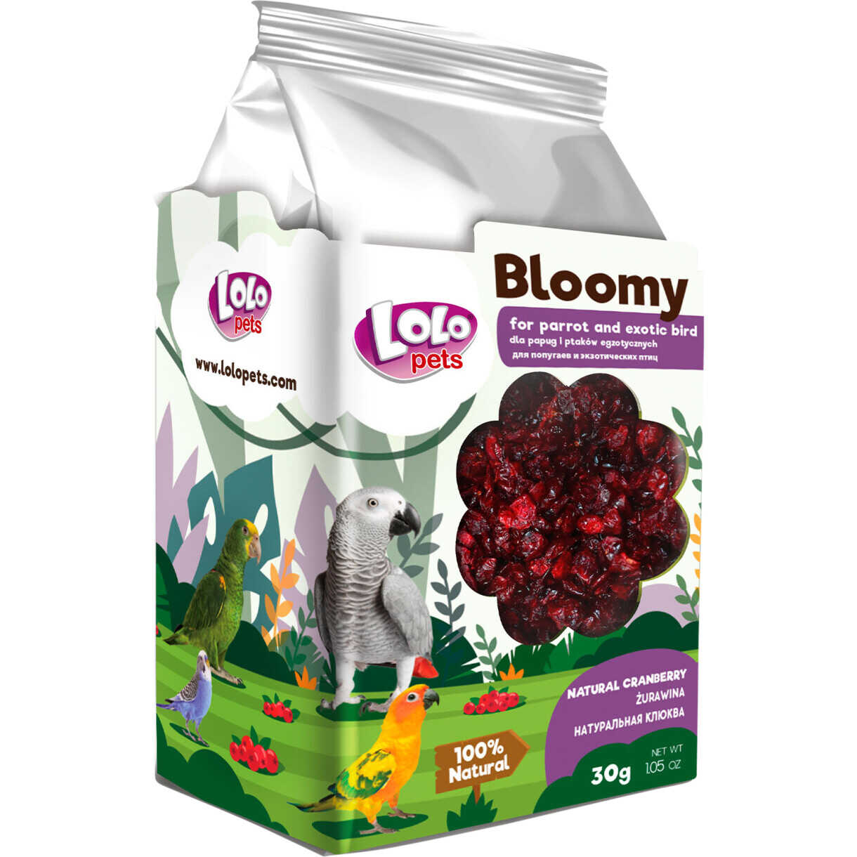 Lolo Bloomy Snack mit Cranberries für Papageien und kleine exotische Vögel 30 gr