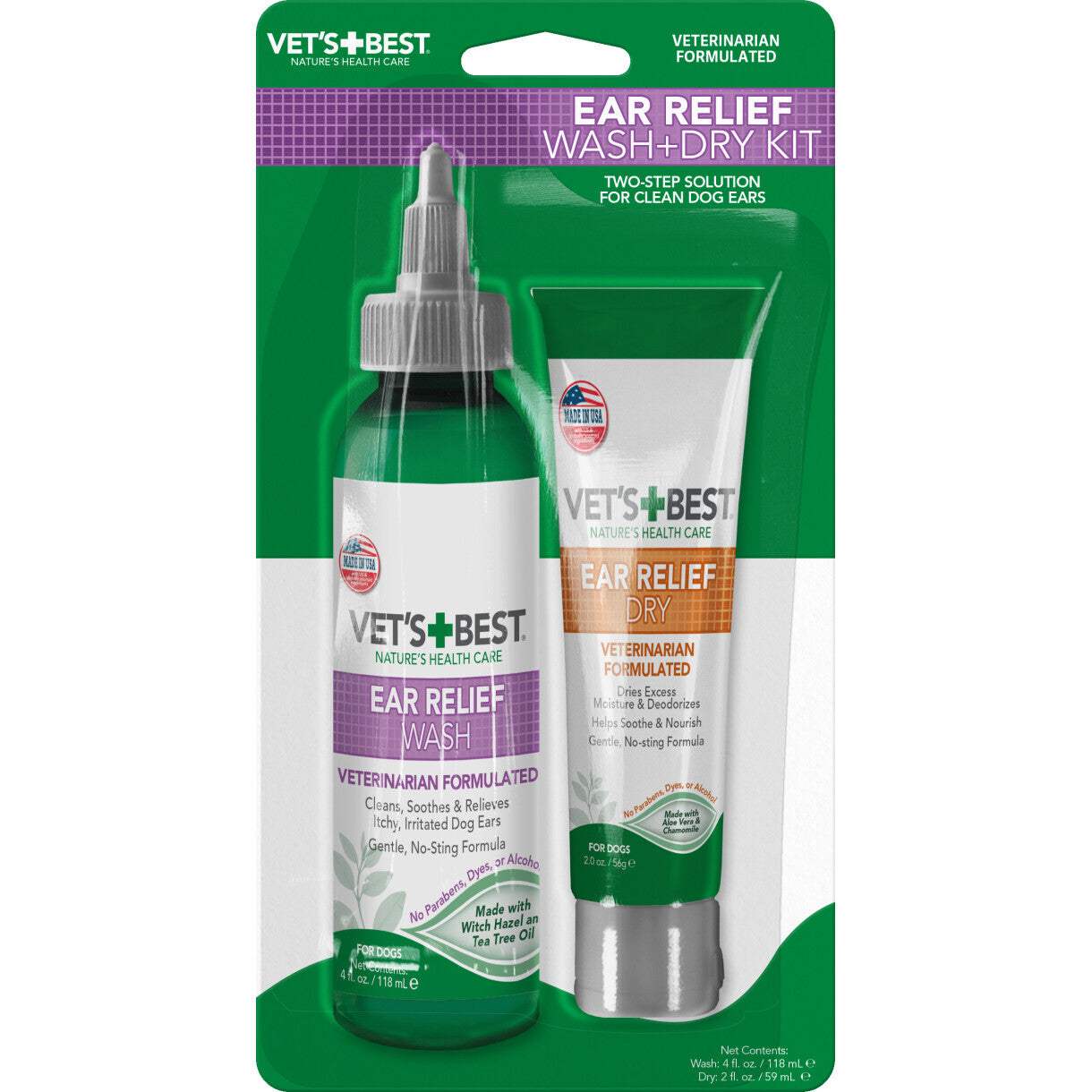 Vets Best Ear Wash and Dry Set - 2 x 118 ml