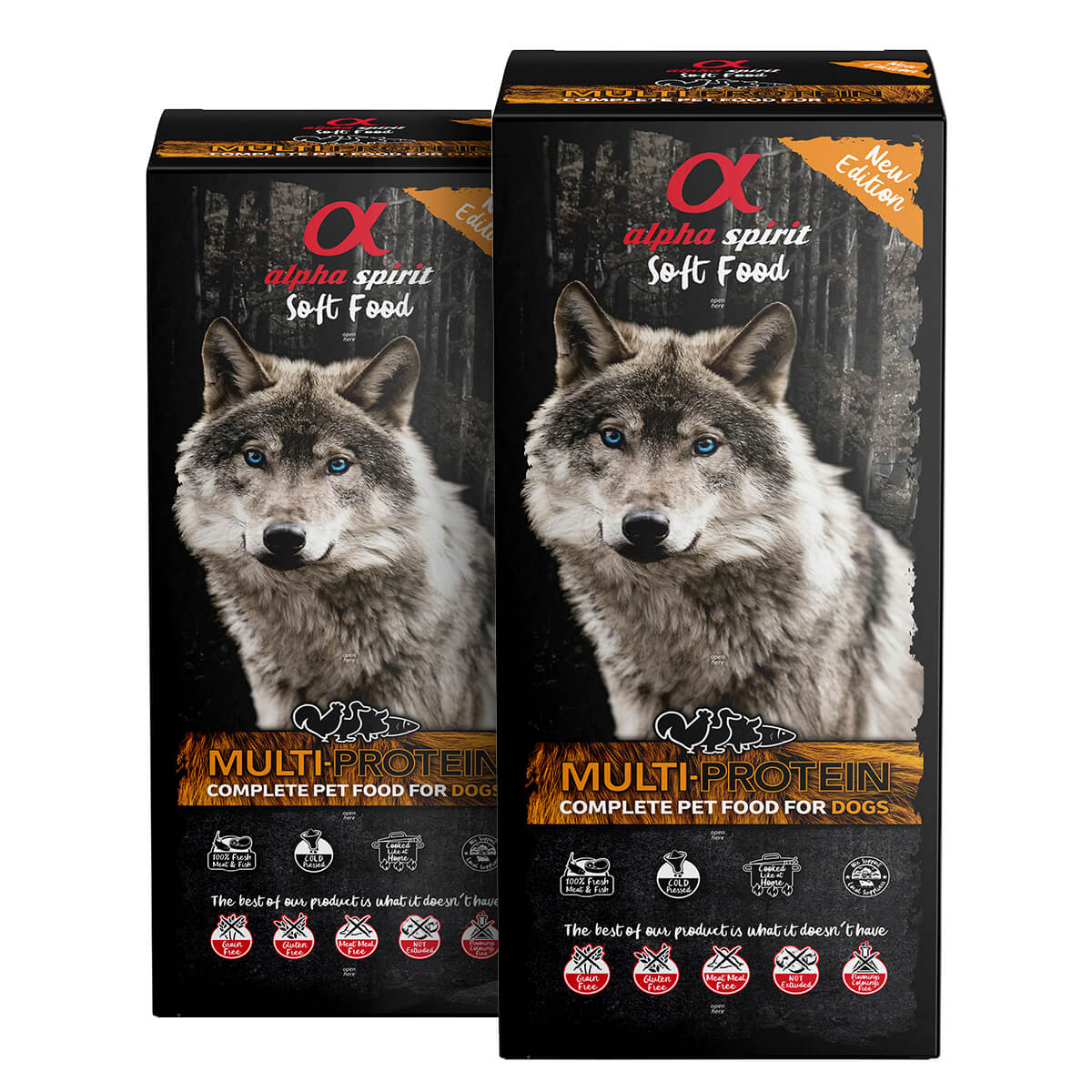 2 x 9 kg. Alpha Spirit Multiprotein Hundefutter mit Fisch und Fleisch