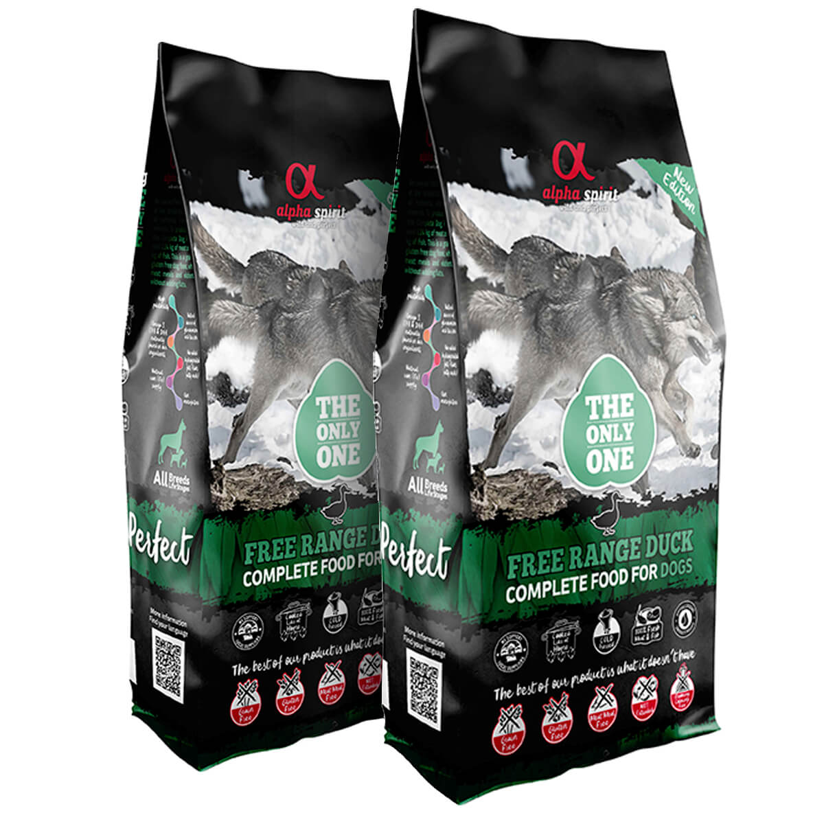 2 x 12 kg. Alpha Spirit THE ONLY ONE Hundefutter mit Ente