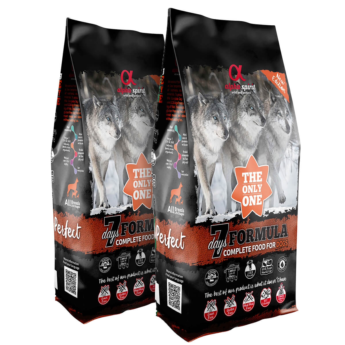 2 x 12 kg. Alpha Spirit THE ONLY ONE MENY Hundefutter mit Fleisch und Fisch