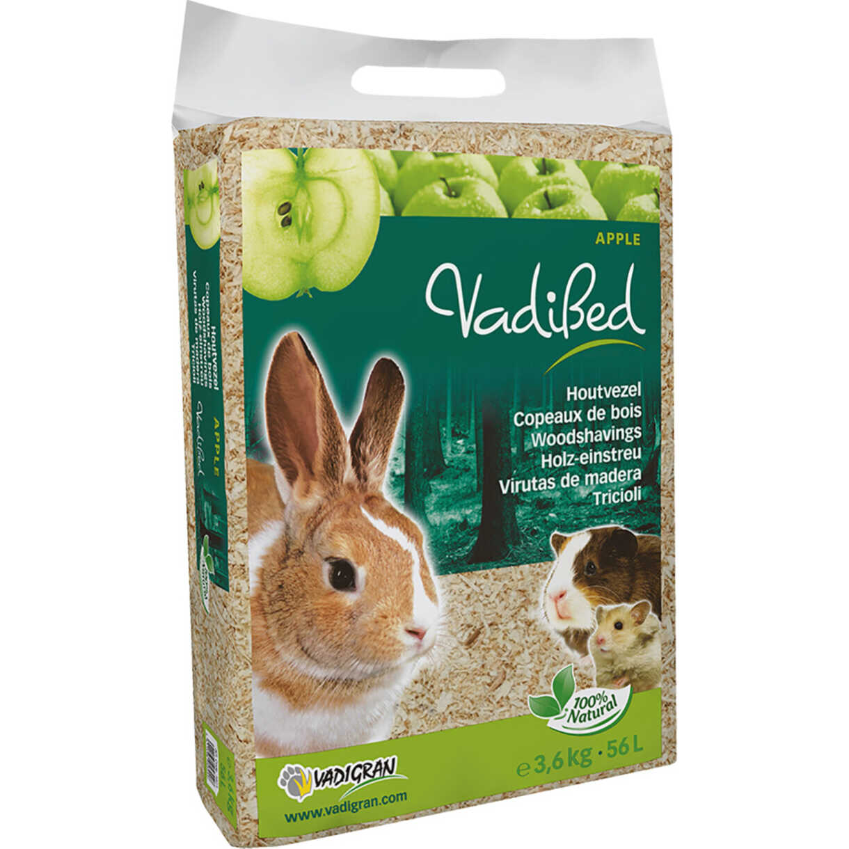 Vadibed Hobelspäne mit Apfel für Nagetiere 56 Liter