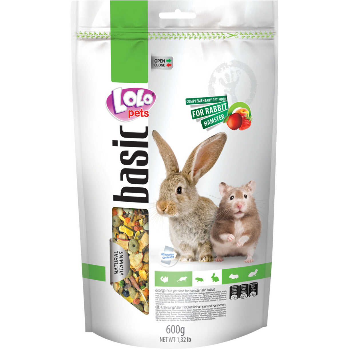 600 gr Kaninchen- und Hamsterfutter mit Obst - mit Wiederverschluß