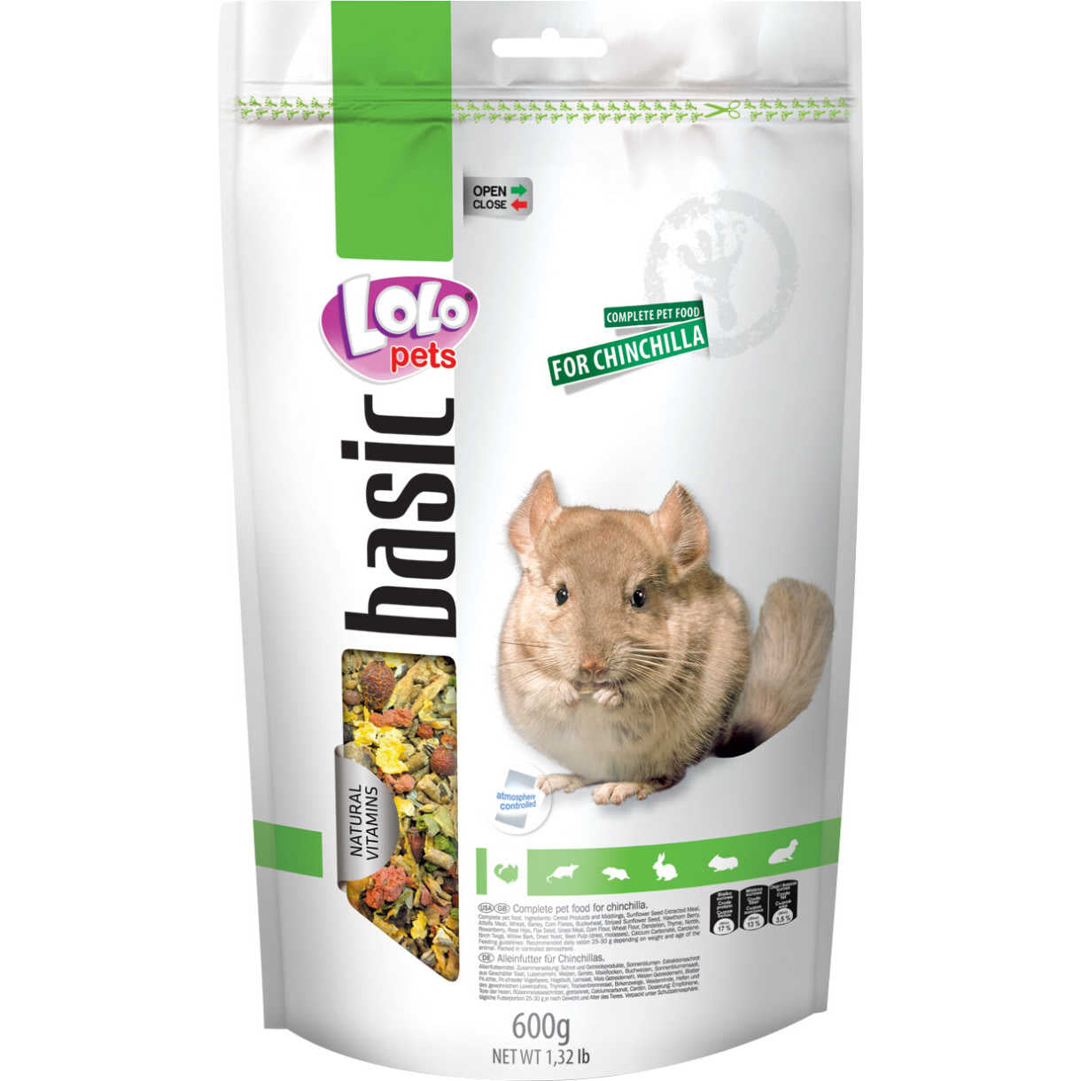 Lolo Pets - Chinchillafutter komplett - 600g - wiederverschließbarer Beutel